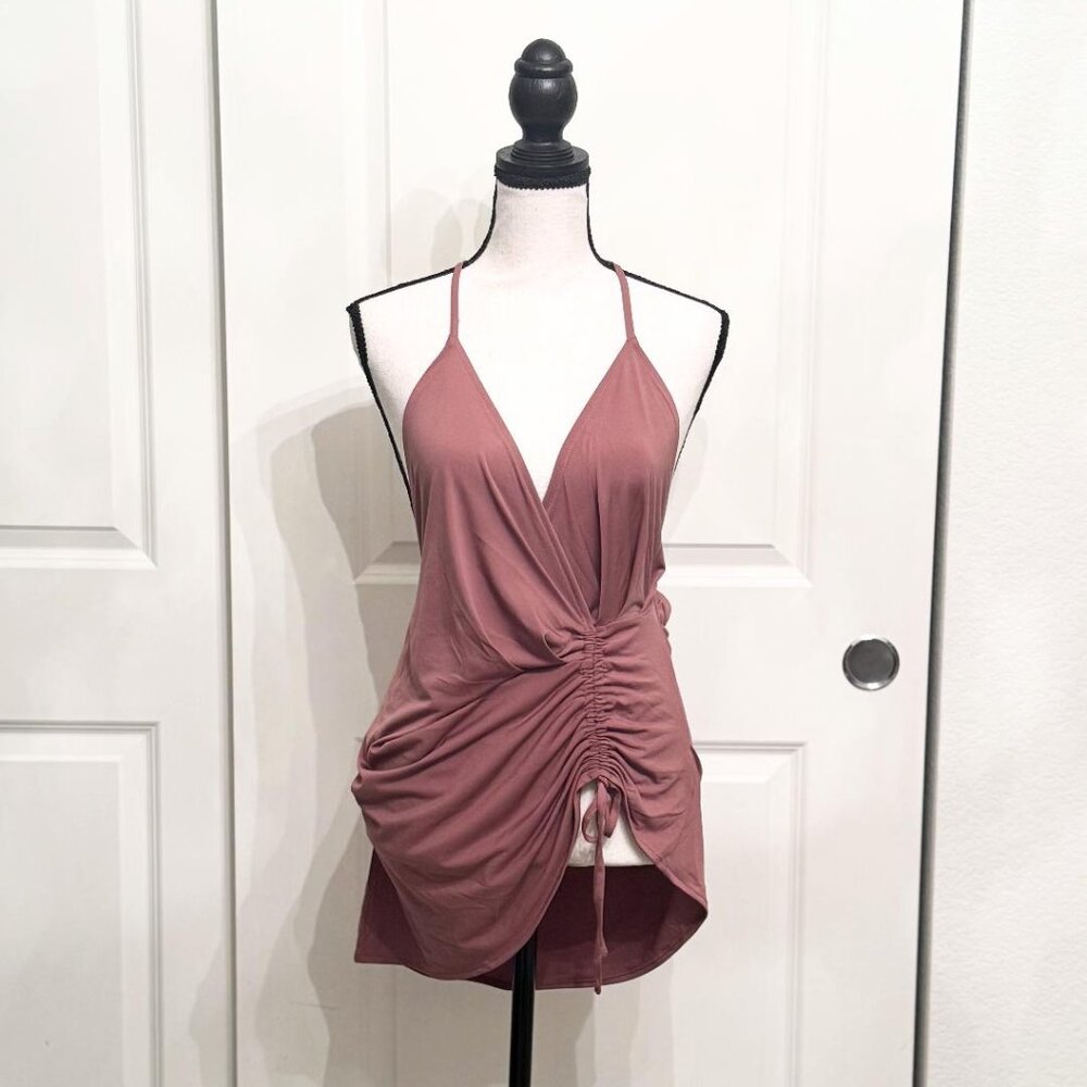 New Free People Mauve Purple Halter Top Tank Open Back Asymmetrical Hem, Size XS